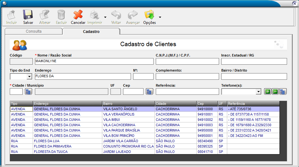 Busca avançada de endereços - Cadastro de Clientes Busca avançada de endereços - Cadastro de Clientes