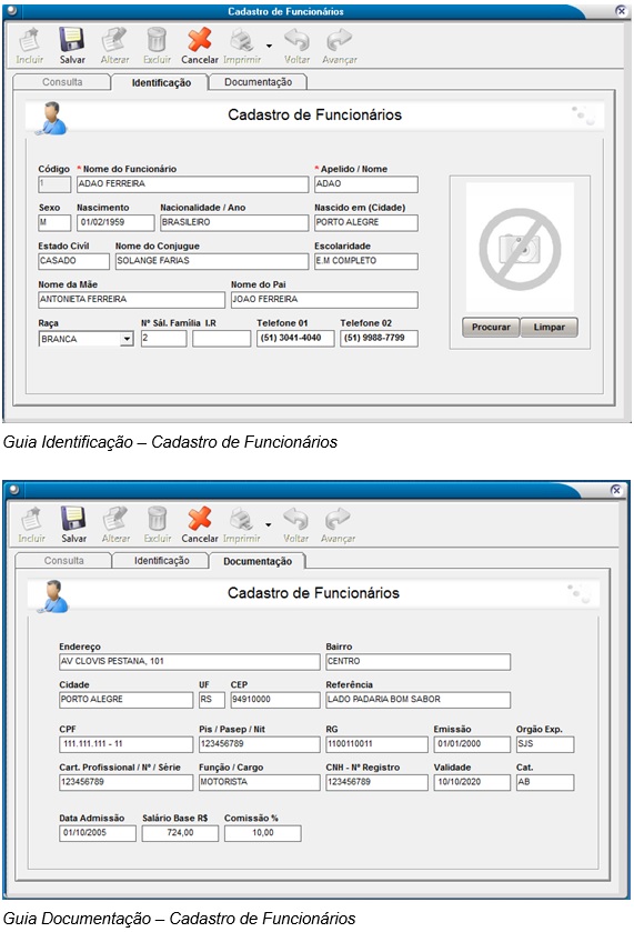 cadastro de funcionarios